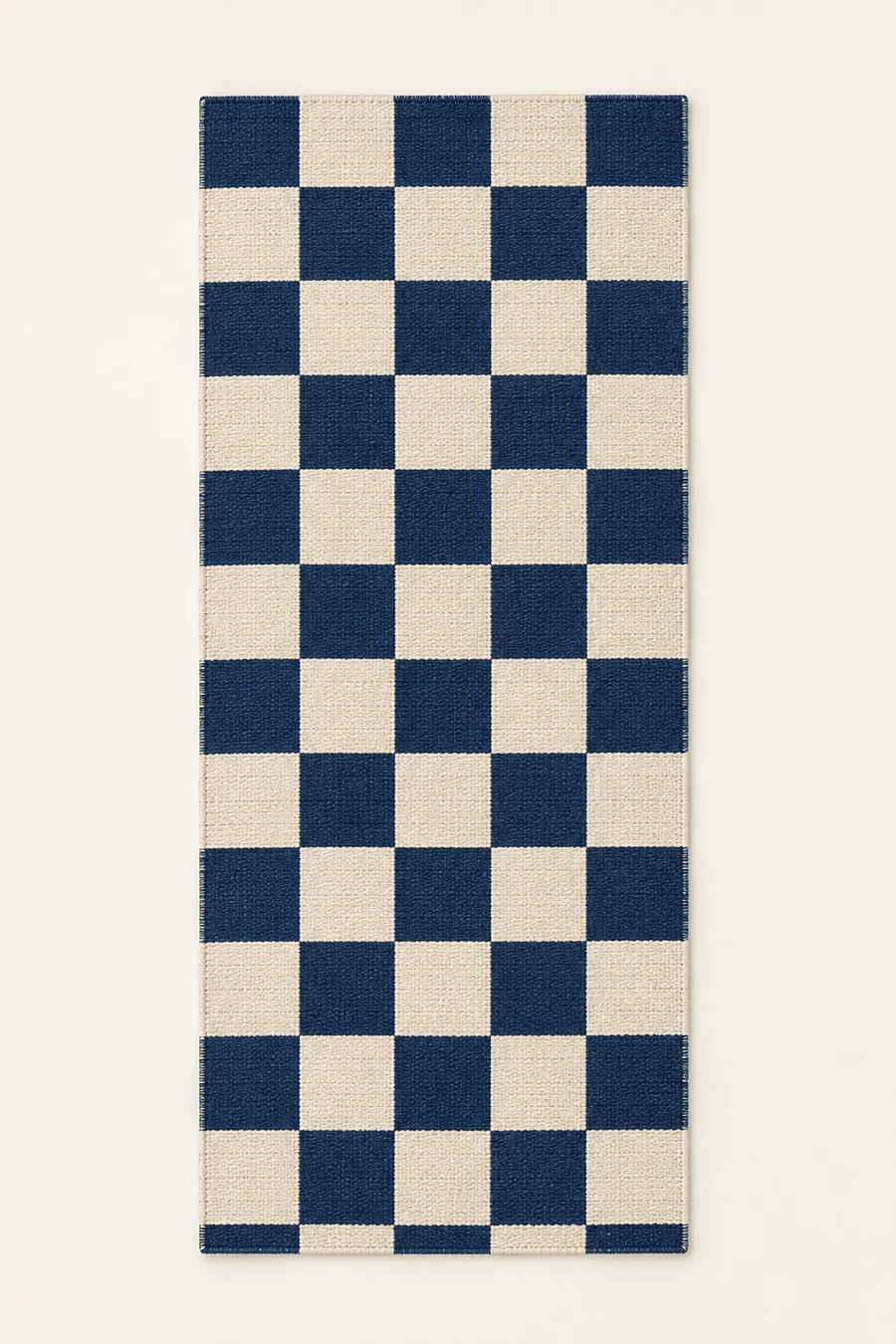 Harbour Check Mini Runner, Navy / Ivory, full rug view