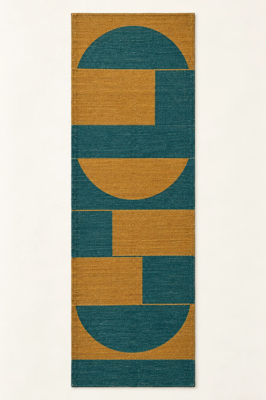 Harbour Panorama Runner, Teal / Ochre, full rug view