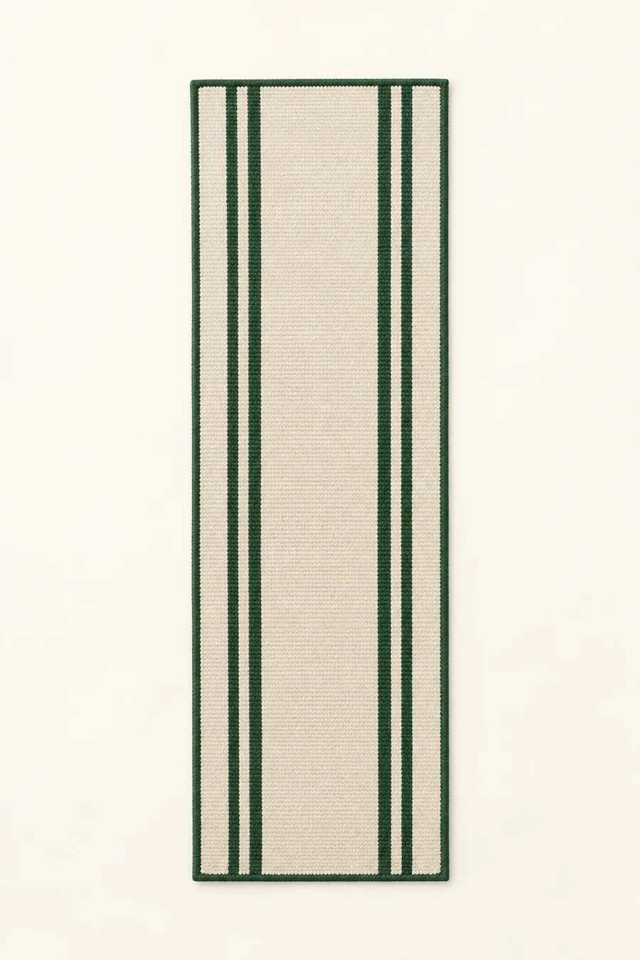 Tramline Mini Runner, Cream / Forest green, full rug view